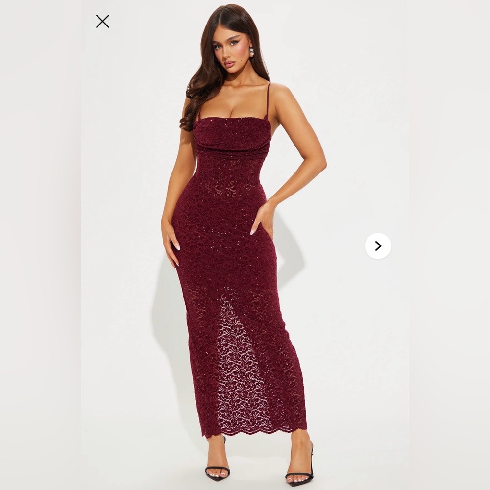 Fashion Nova Burgundy Strapless Lace Dress